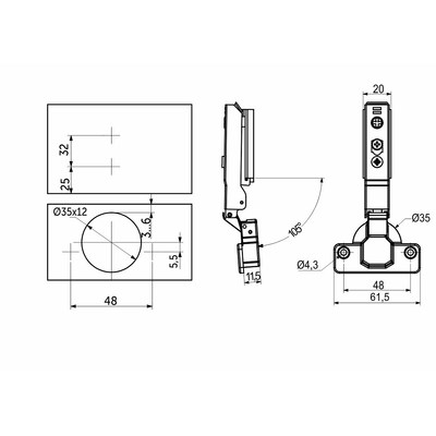 Петля накладная 09 с доводчиком 48 мм h0 3D узкая (саморезы, заглушки) AKS PLUS 66232