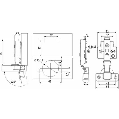 Петля накладная 09 45мм h0 с 3D-рег-кой, с доводчиком, еврошурупы/накладки, clipon AKS PRIME 104937