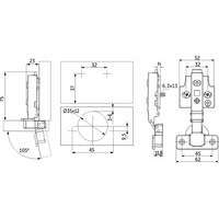 Петля накладная 09 45мм h0 с 3D-рег-кой, с доводчиком, еврошурупы/накладки, clipon AKS PRIME 104937