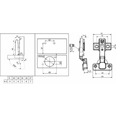 Петля накладная 09 48мм h2 52гр б/еврош. без доводчика GRIDLI (аналог 54705) 111364