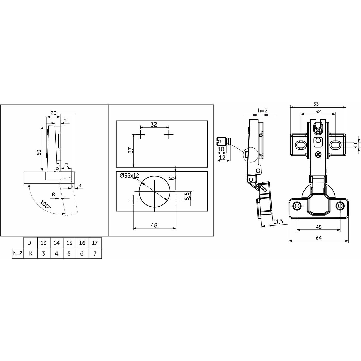 Петля накладная 09 48мм h2 52гр б/еврош. без доводчика GRIDLI (аналог 54705) 111364