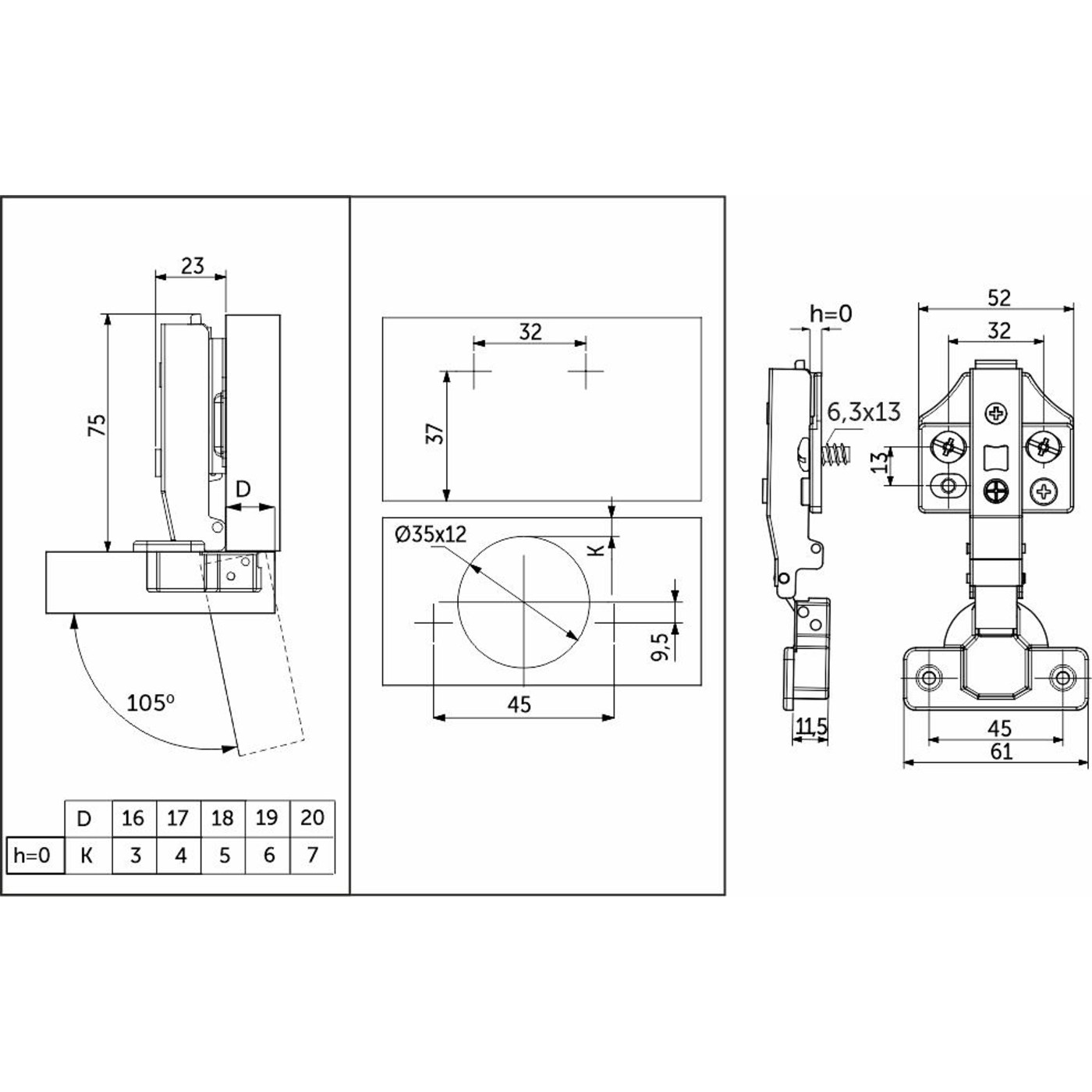 Петля накладная 09 45мм h0 с 3D-рег-кой, с доводч, еврош./накладки, clipon AKS PRIME 113399 (104937)