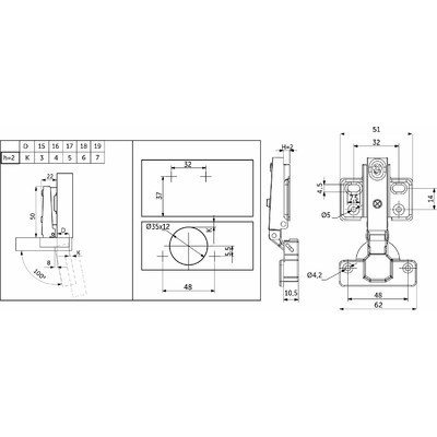 Петля накладная 09, с доводчиком 48мм с креплением Н-2, без еврош. GRIDLI 111644 (старый код 62801)
