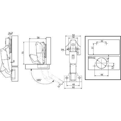Петля накладная 09 с доводчиком 165 гр. 48мм, планка h2, clip-on 3D PRIME AKS 112684