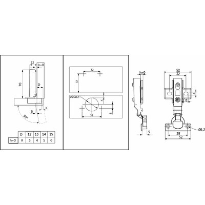 Петля мини накладная с доводчиком 38мм h0 несъемная планка AKS 64883