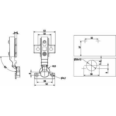 Петля мини накладная с доводчиком 38мм h0 несъемная планка AKS 64883