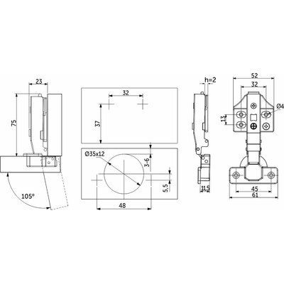 Петля накладная с доводч. 48мм h2 clip-on PRIME by AKS 3D (сам., загл.) (упак.2шт.) 112603