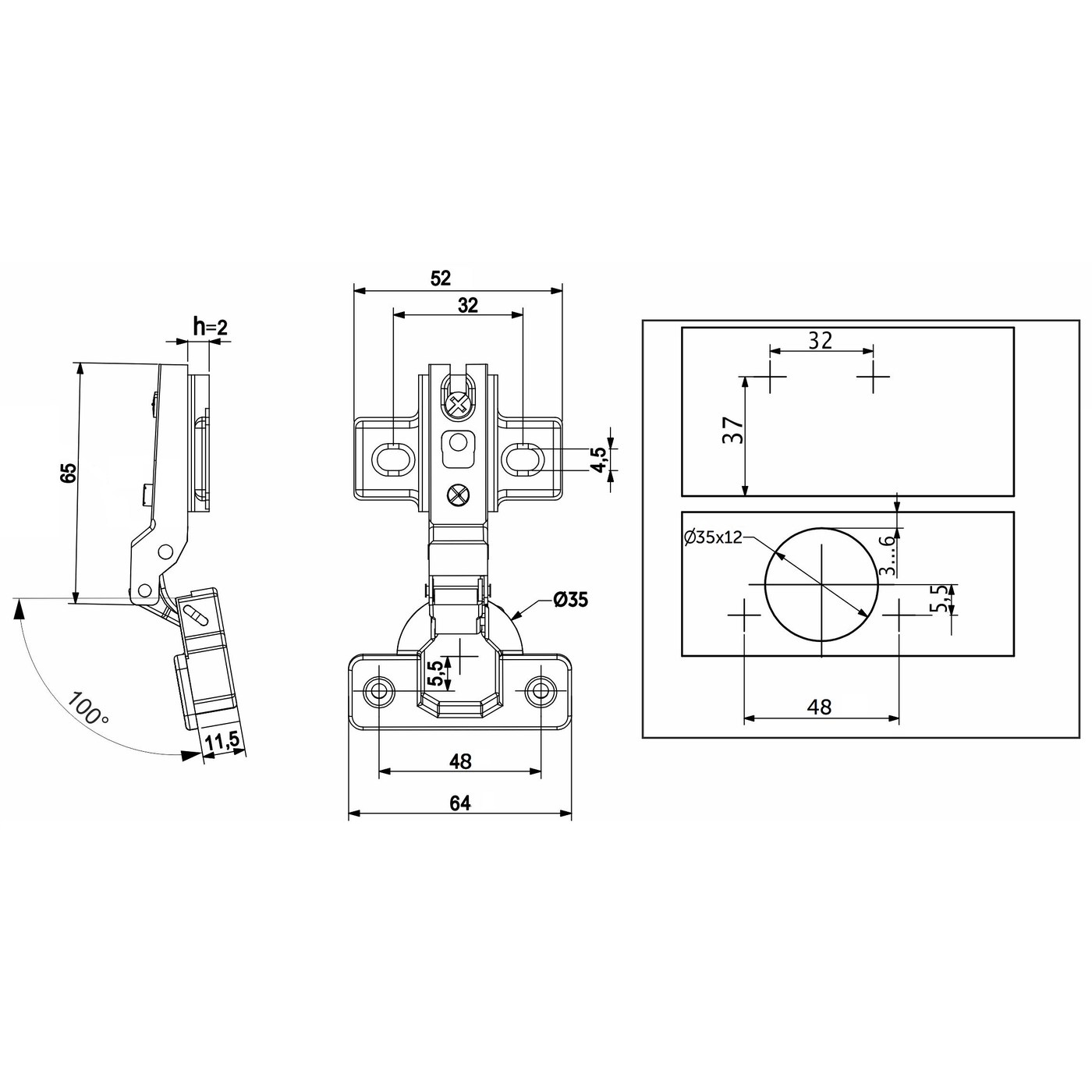 Петля полунакладная 08  48мм, h2 (аналог 11249) AKS LIGHT 77803