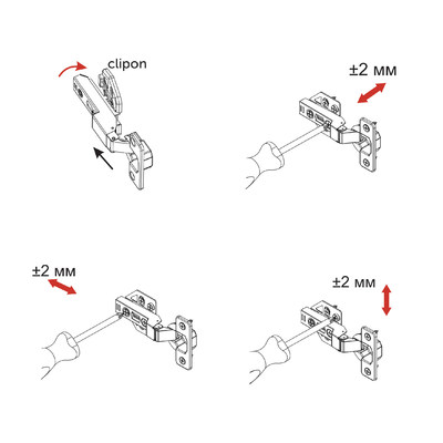 Петля полунакладная 08 h0 с 3D-регул, с доводчиком, с накладками, clipon AKS PLUS 66237