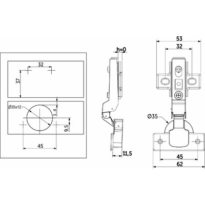 Петля полунакладная 08 с доводчиком H0 + clipon AKS LIGHT 74161 (новый код 118847)