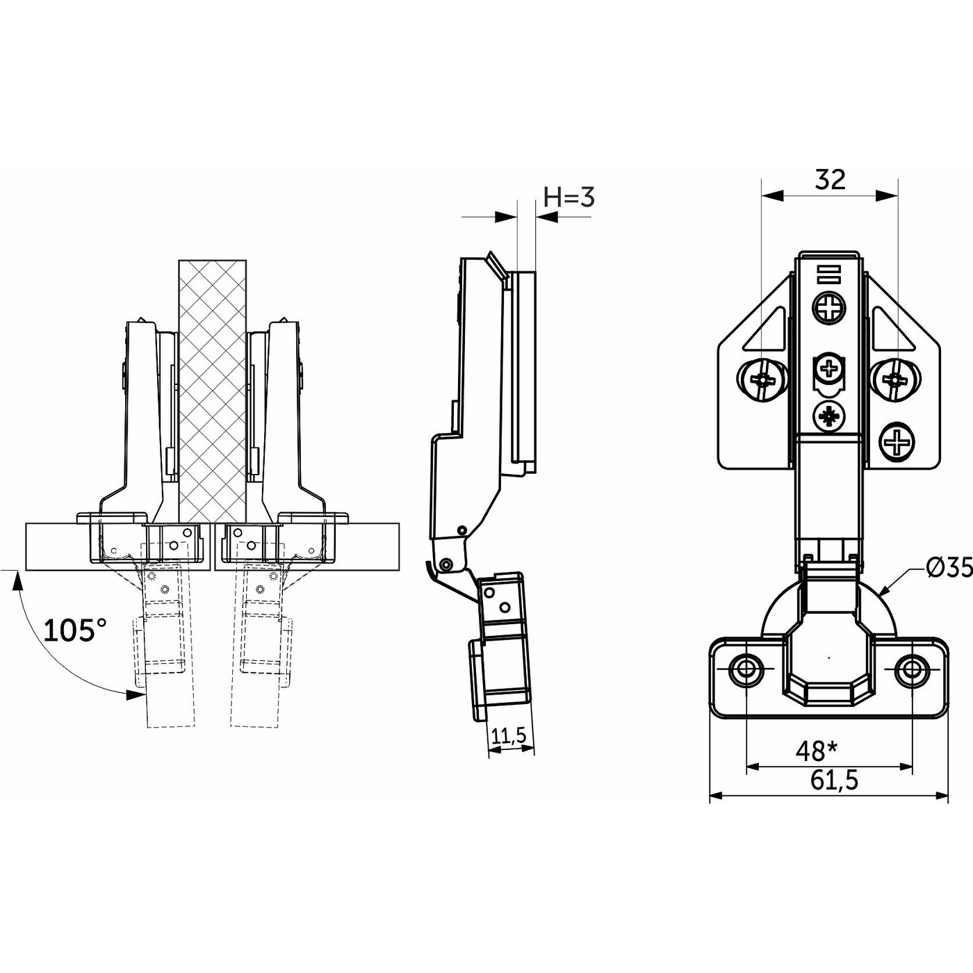 Петля полунакладная 08 H3 с 3D-регулировкой, с доводчиком, с накладками, clipon AKS PLUS 91919