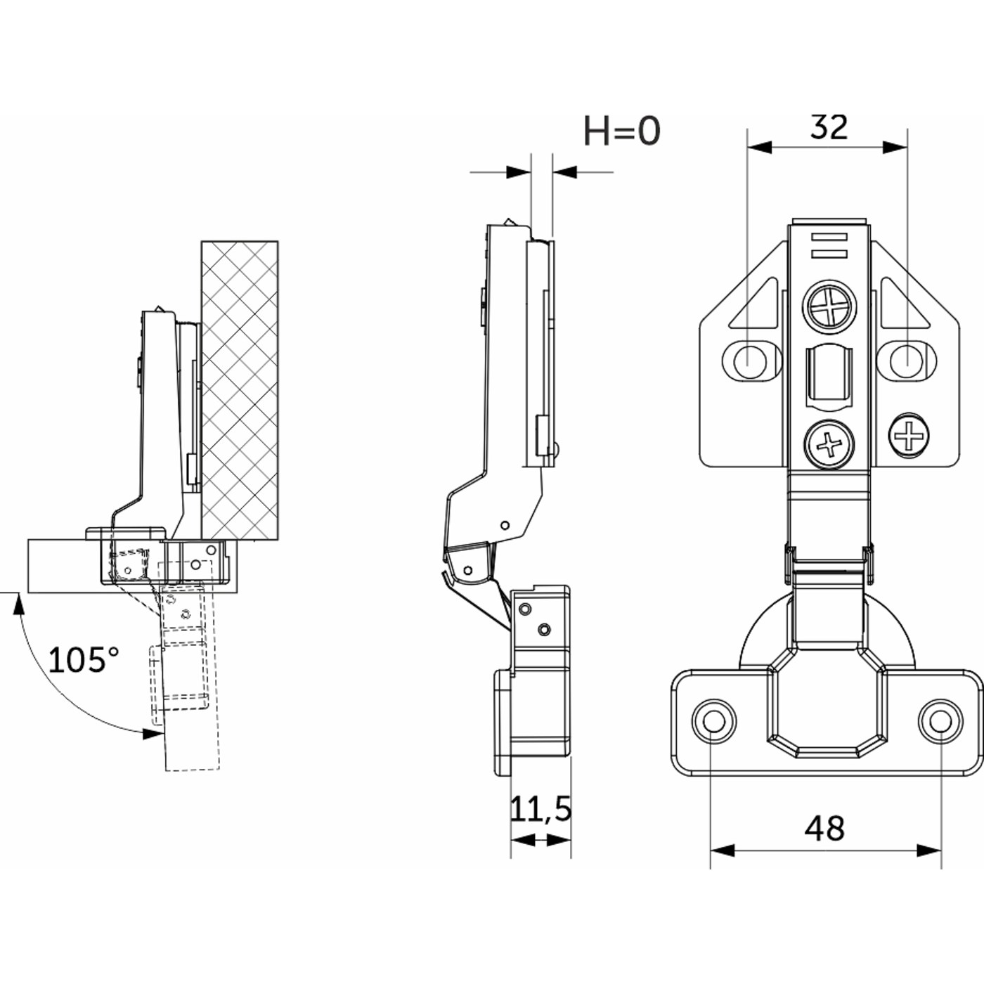Петля полунакладная 08 с доводчиком 48мм, h0 clip-on 3D рег к-т заглушек с саморезами AKS PLUS 62798
