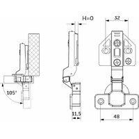 Петля полунакладная 08 с доводчиком 48мм, h0 clip-on 3D рег к-т заглушек с саморезами AKS PLUS 62798