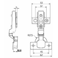 Петля полунакладная 08 с доводчиком 45мм, h0 clip-on, к-т заглушек с саморезами AKS PLUS 54112