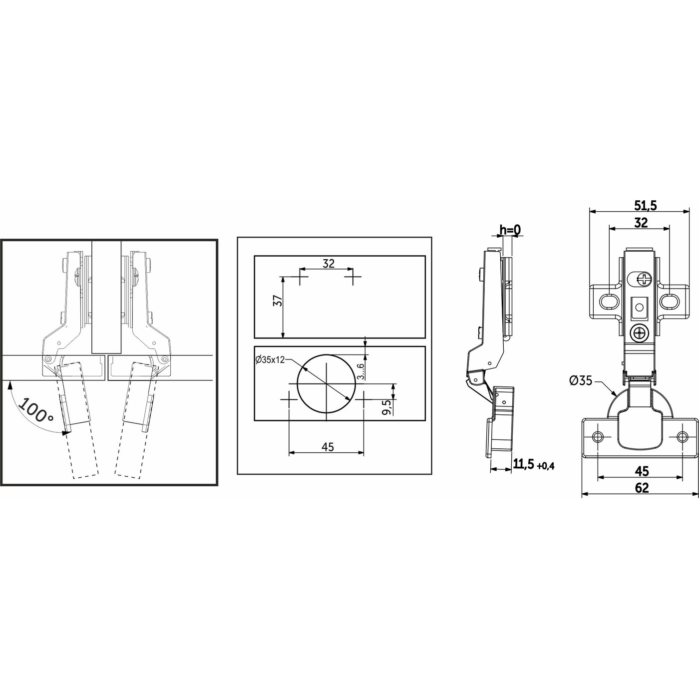 Петля полунакладная 08  с пружиной обатного действия 45мм h0 clip-on AKS 81126