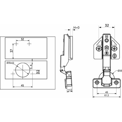 Петля 3Dгидрав.полунакладная 08, 45мм с крепл.Н-0, накладка, шурупы, clip-on AKS PLUS 89950