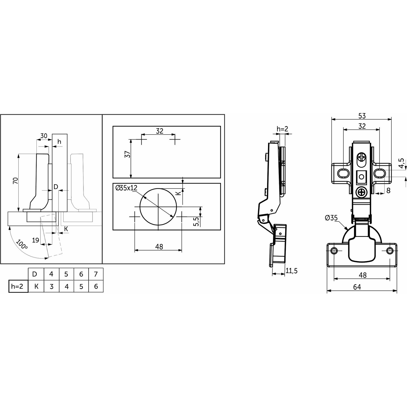 Петля полунакладная 08 с доводчиком + clipon,  AKS 113509 (аналог 11137)