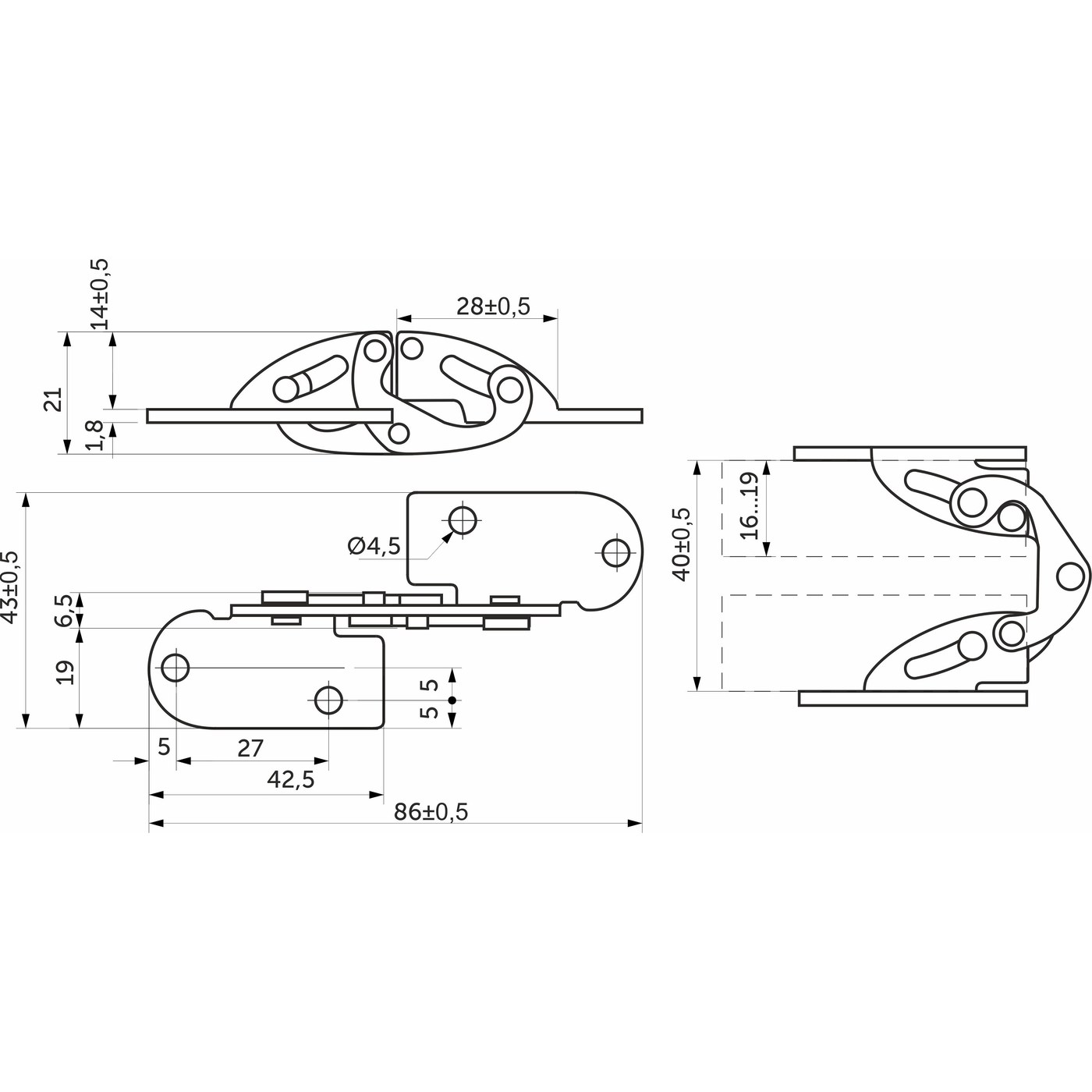 Петля 180° ломберная 16-19мм AKS  70708