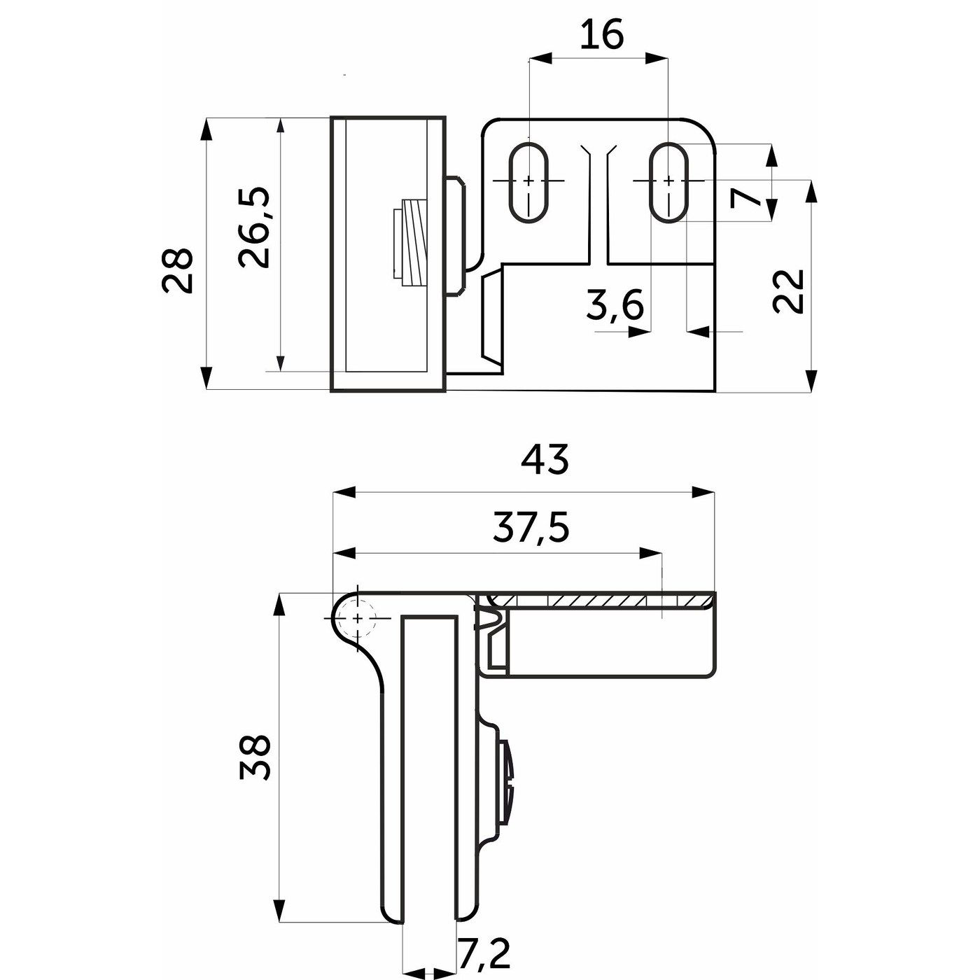 Петля для стекла без доводчика непроходная левая+правая, хром, б/еврошурупа AKS 44743