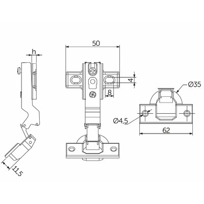 Петля угловая  -45* с креплением h2 AKS  11270