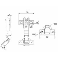 Петля угловая  -45* с креплением h2 AKS  11270