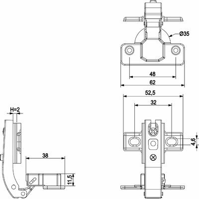 Петля 90* для фальшпанелей  h2  48mm, AKS  65657 (альтернатива 23752)
