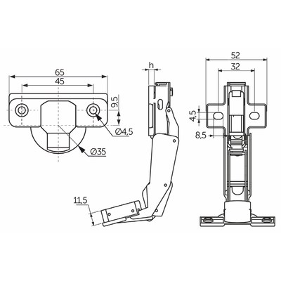 Петля 165* с доводчиком  clipon, AKS 28005 (новый код 105634)