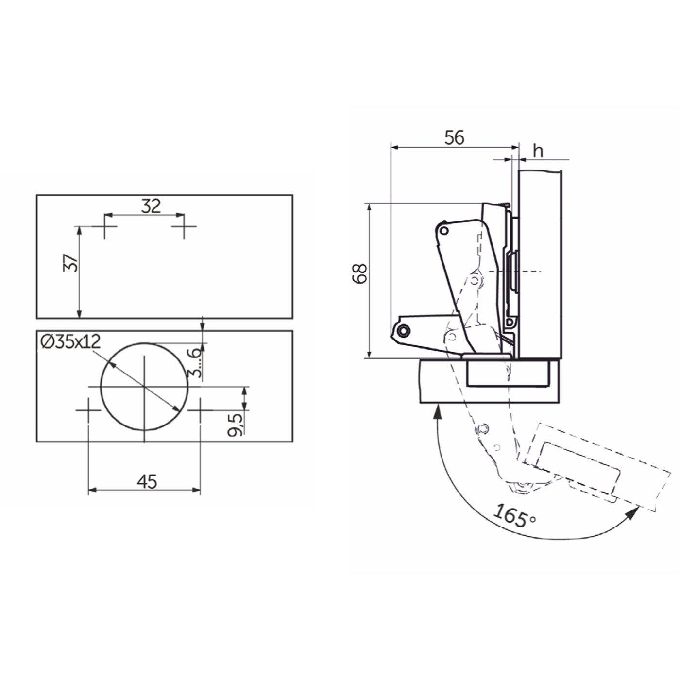 Петля 165* с доводчиком  clipon, AKS 28005 (новый код 105634)