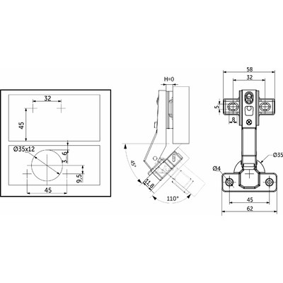 Петля угловая 45°с доводчиком +clipon, AKS  26841