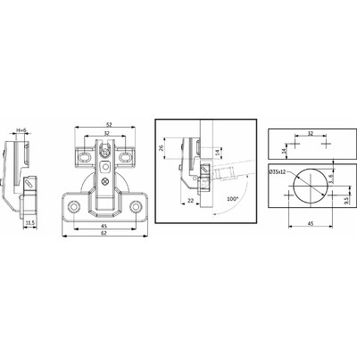Петля 90* d35мм для фальшпанели с коротким плечом  h6, AKS  11260