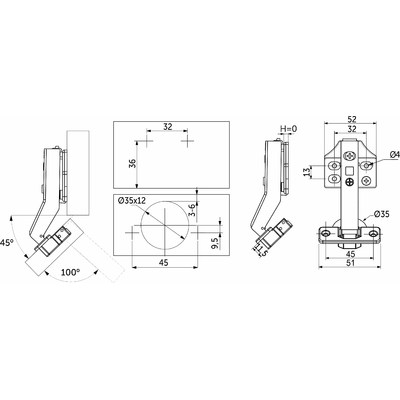 Петля 45° с доводчиком, с 3D-регулировкой, с clipon AKS PLUS 65557