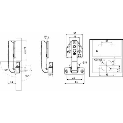 Петля 90° для фальшпанели с доводчиком, h0 с 3D-регулировкой, clipon AKS PLUS 65559