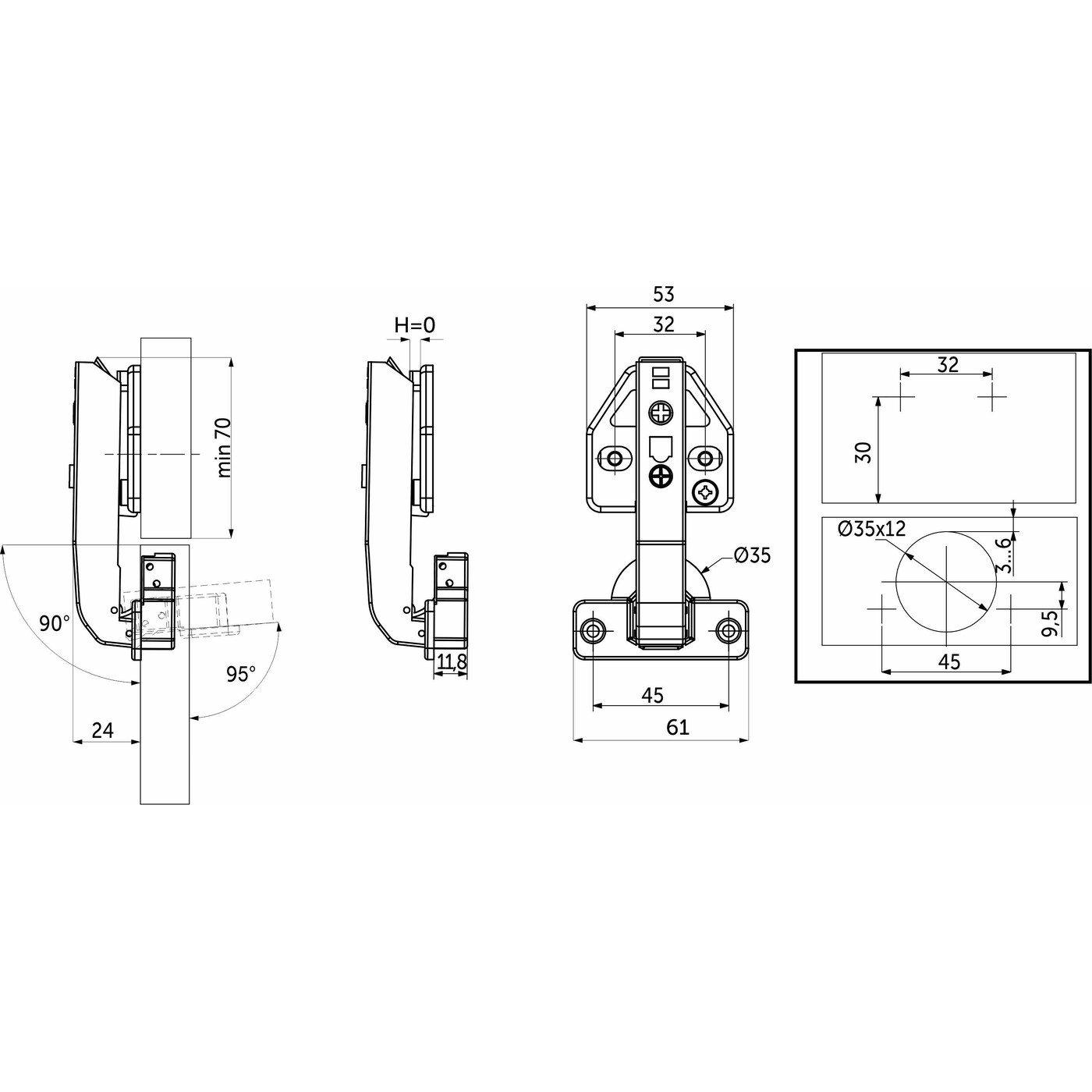 Петля 90° для фальшпанели с доводчиком, h0 с 3D-регулировкой, clipon AKS PLUS 65559