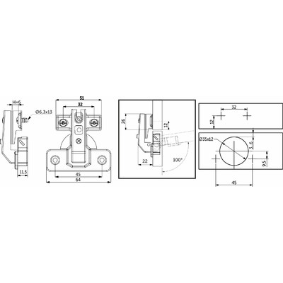 Петля 90* d35мм для фальшпанели с коротким плечом с доводчиком  h6, AKS  66570