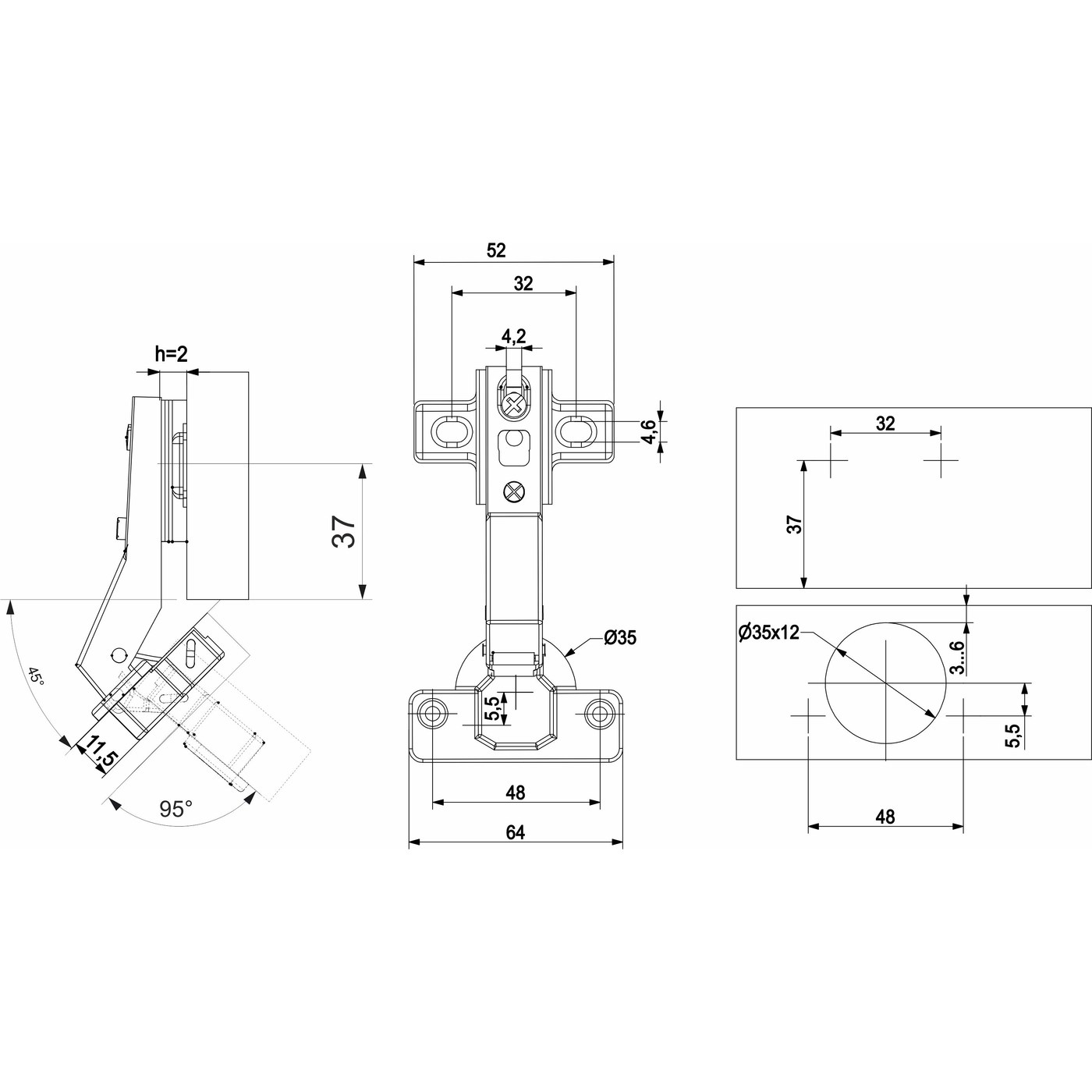Петля угловая 45°, AKS  84165