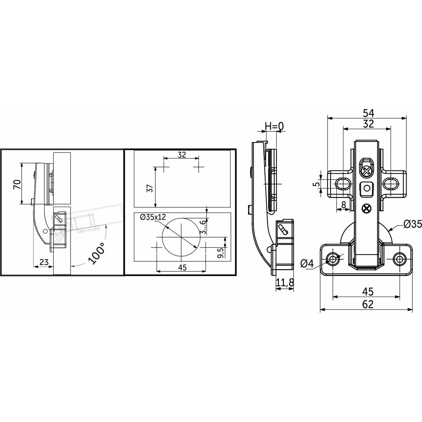 Петля гидравлическая 90* крепление Н-0 clip-on AKS 18845