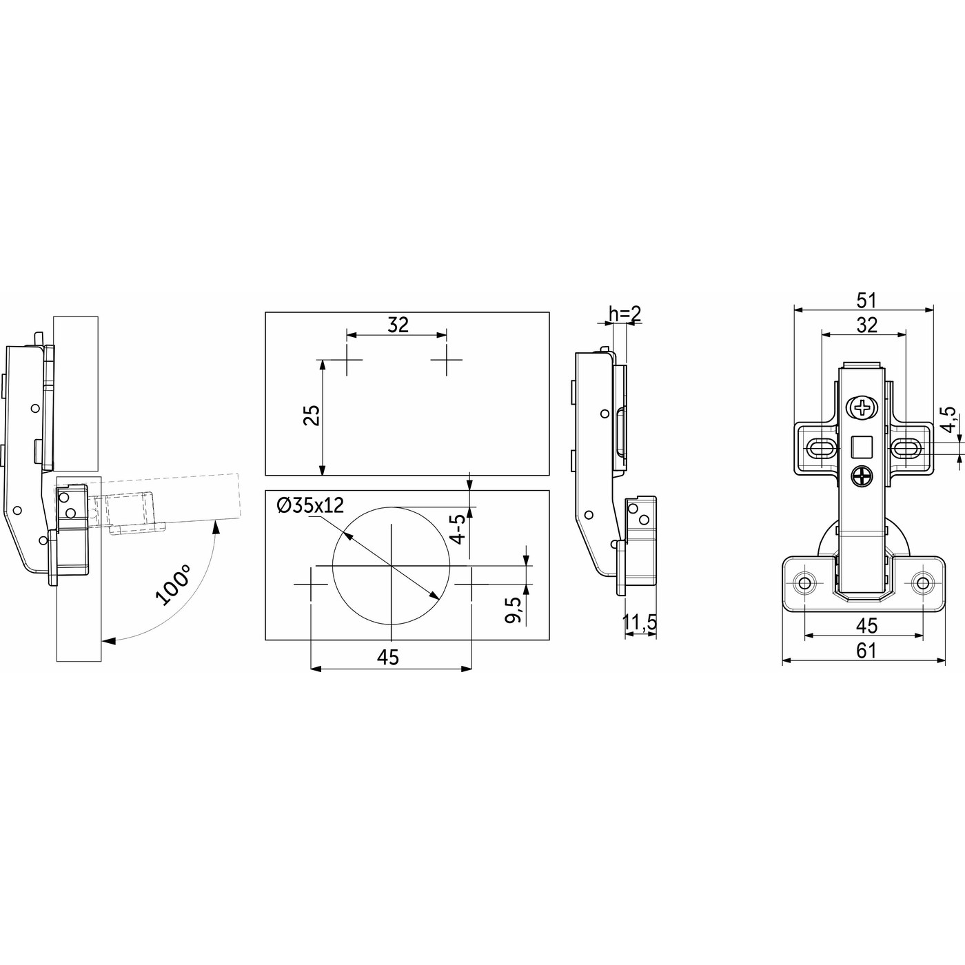Петля угловая 90* с доводчиком 45мм h0 clipon 3D рег,комплект заглушек с саморезам AKS PRIME 104944