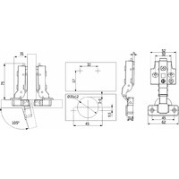 Петля полунакладная 90* с доводчиком 45мм h0 clip-on комплект заглушек с саморезами AKS PRIME 104940
