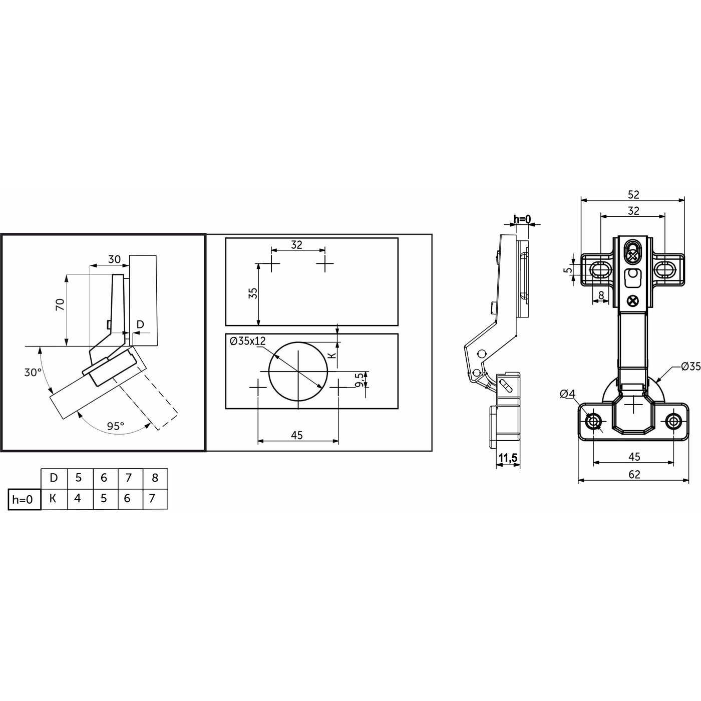 Петля угловая 30° с доводчиком h0 45мм clip-on AKS 65654 (старый код 81066)