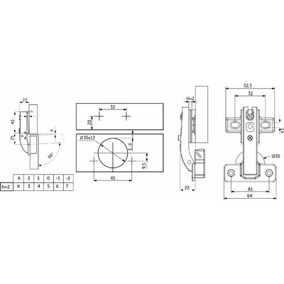 Петля 90* для фальшпанелей с пружиной h2  45mm, AKS 23752 (альтернатива 65657)