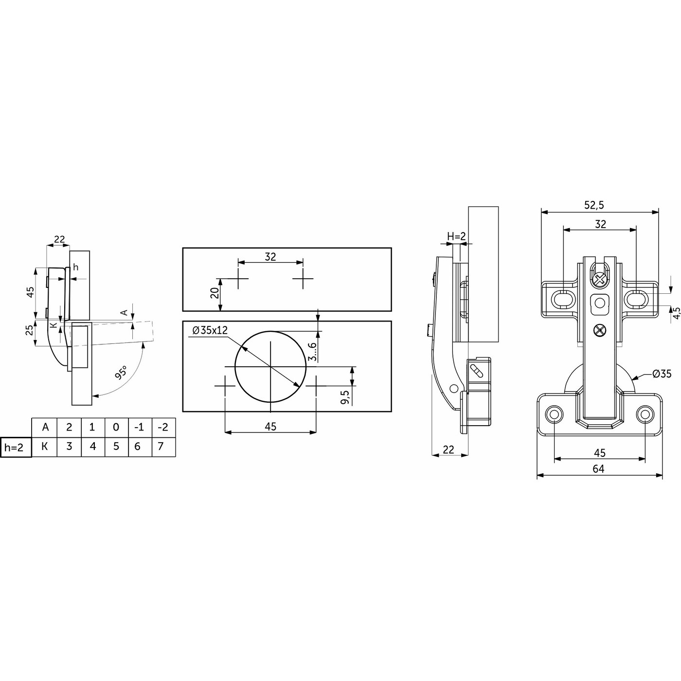 Петля 90* для фальшпанелей с пружиной h2  45mm, AKS 23752 (альтернатива 65657)