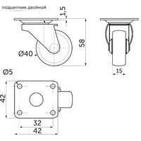 Колесо мебельное d 40 мм с резиновым ободом AKS 11078