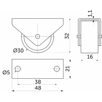 Ролик прямоходящий h32 (d-30) AKS  22613