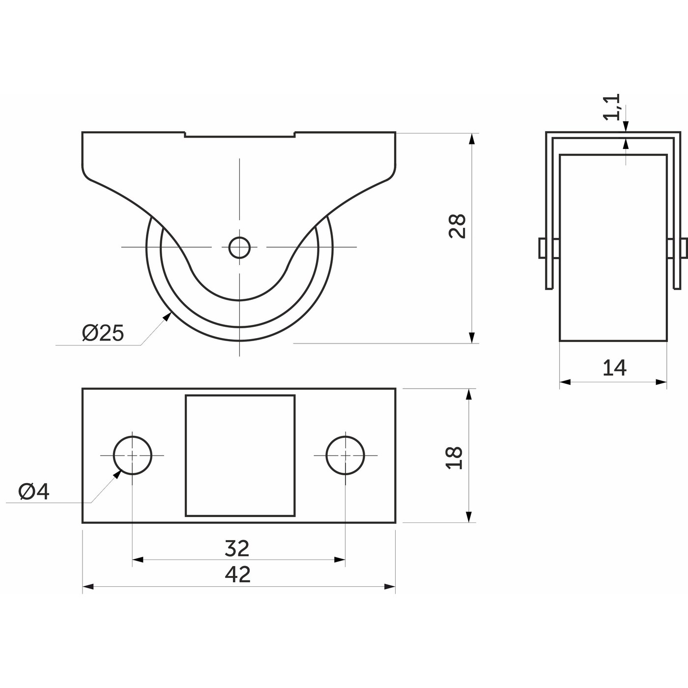 Ролик прямоходящий h28 (d-25) с резиновым ободом AKS 45924