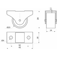Ролик прямоходящий h28 (d-25) с резиновым ободом AKS 45924