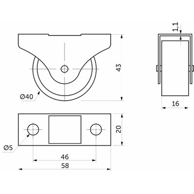 Ролик прямоходящий h43 (d-40) с резиновым ободом AKS 45925