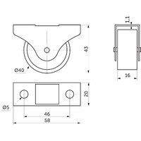 Ролик прямоходящий h43 (d-40) с резиновым ободом AKS 45925