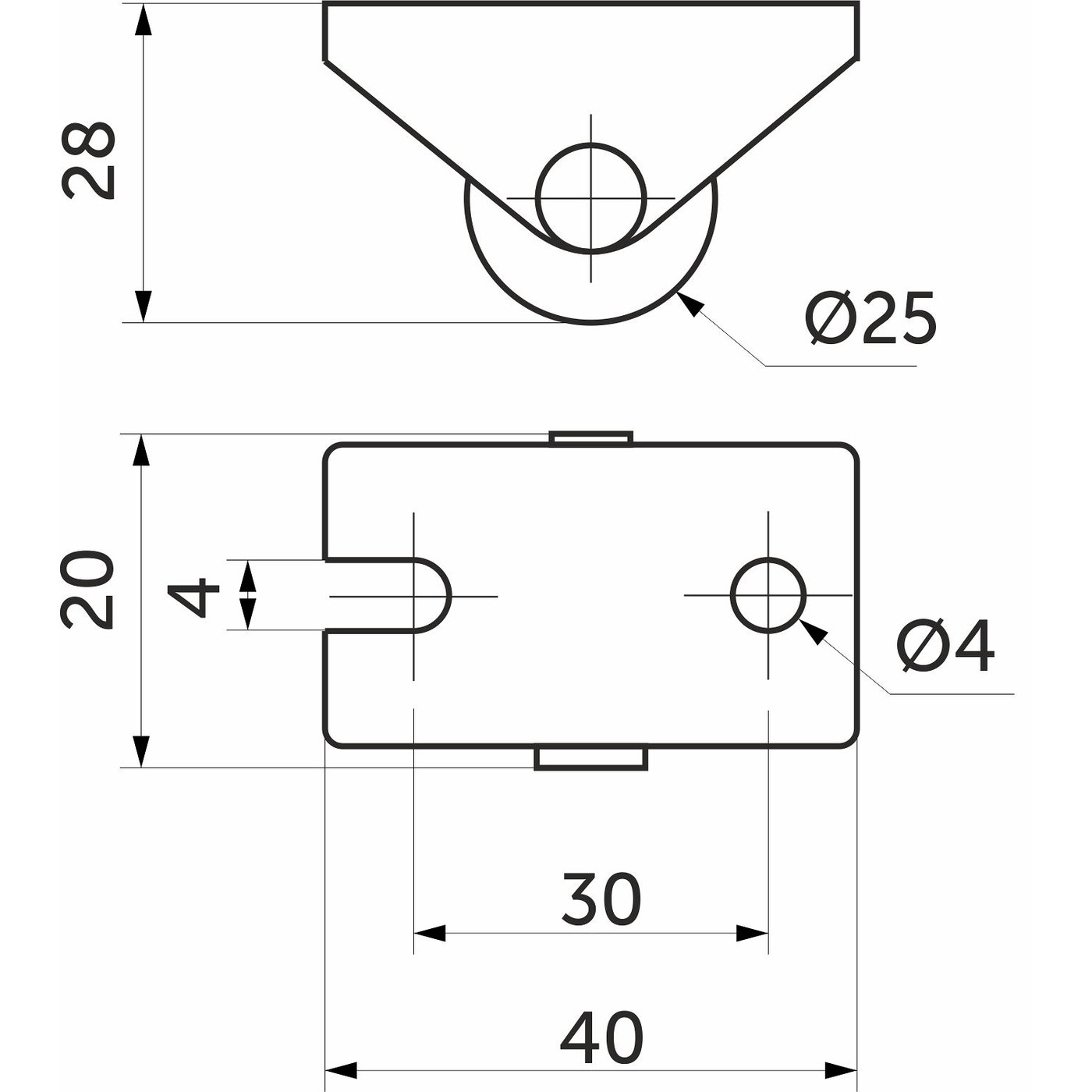 Колесо мебельный d25 h28 прямоходящий, черный AKS 76834