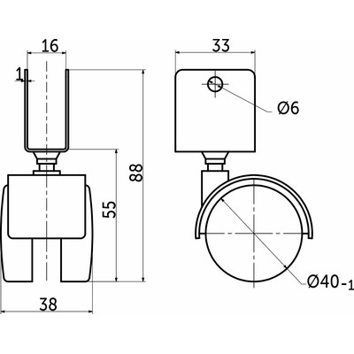 Колесо мебельное d40 U-образное, черное AKS 73091