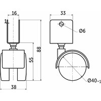 Колесо мебельное d40 U-образное, черное AKS 73091